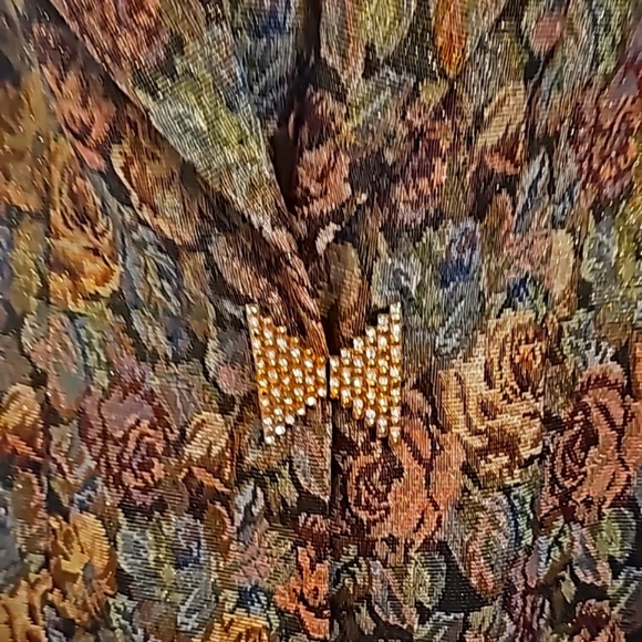 Designer Long Coat w/Matching Skirt by K.B., Sz 10, Sparkly Rose/Brown Floral - Picture 4 of 13